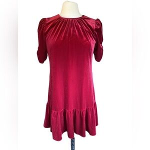DKNY Women’s Size 4 Red Velour Ruffle Hem Dress